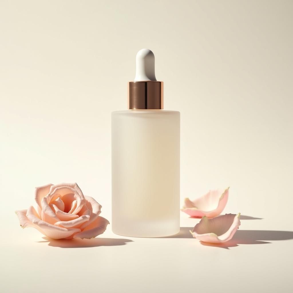 Elegant Frosted Serum Bottle with Rose Petals
