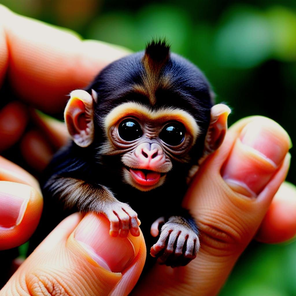 Adorable Finger Monkey on a Human Finger