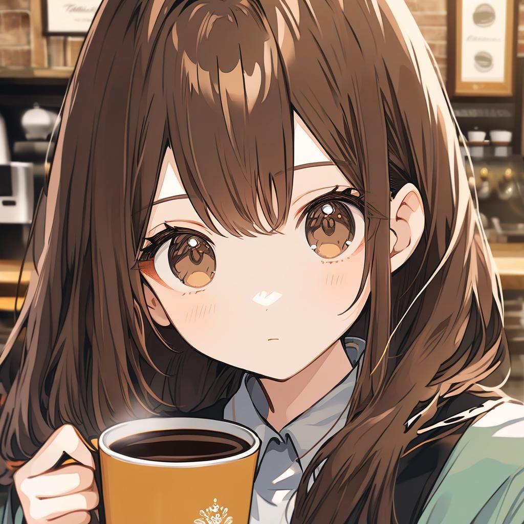 Anime Girl Portrait at Cafe