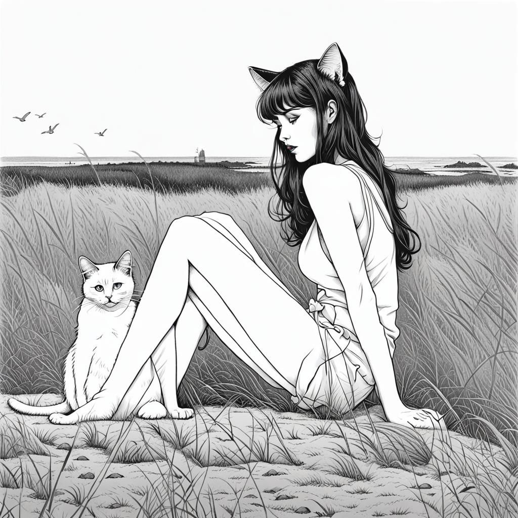 Bearded Figure with Cat in Summer