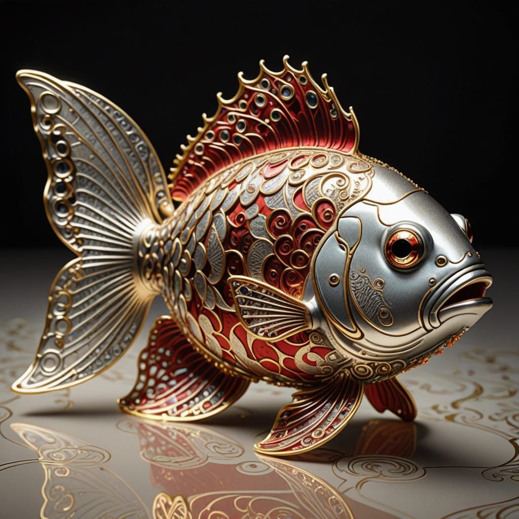 Majestic Golden Fish in Intricate, Hand-Drawn Style