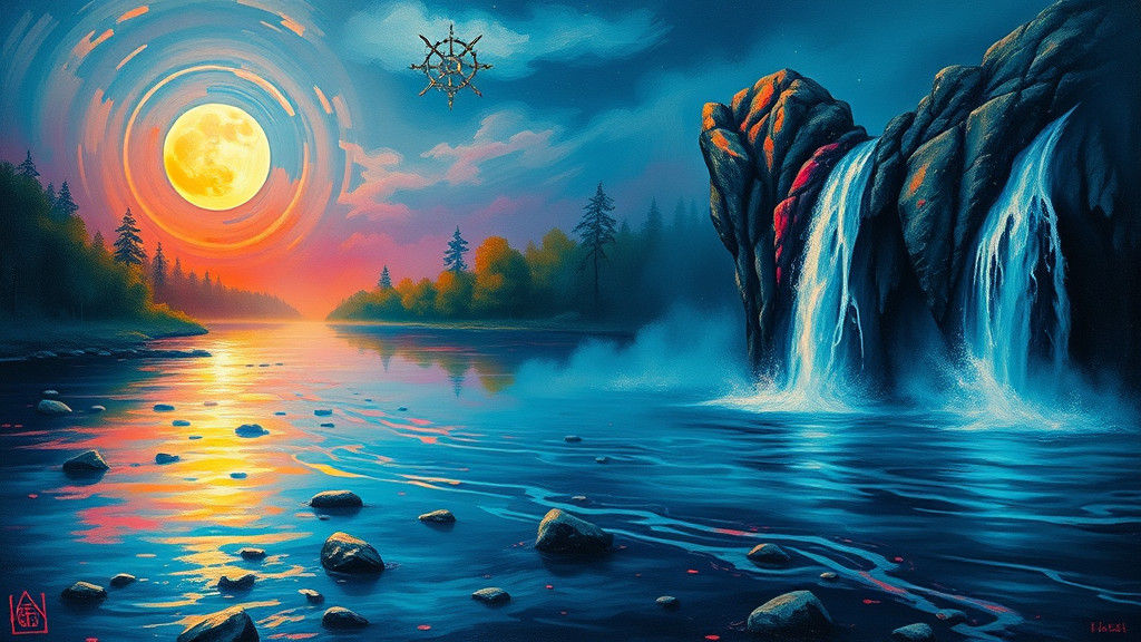 Moonlit River in Fluorescent Impasto Style