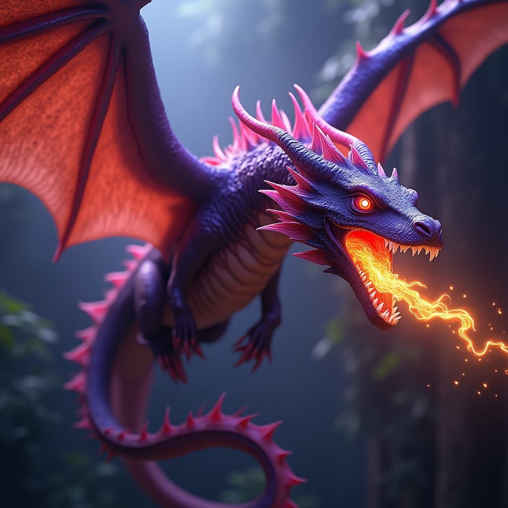 Majestic Dragon Soaring in a Gothic Art Nouveau Style