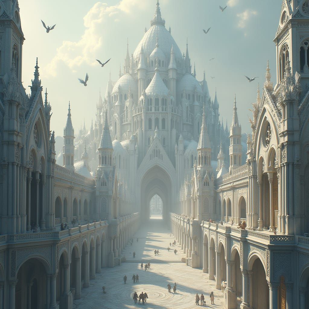 Colossal White Metropolis within Marble Walls