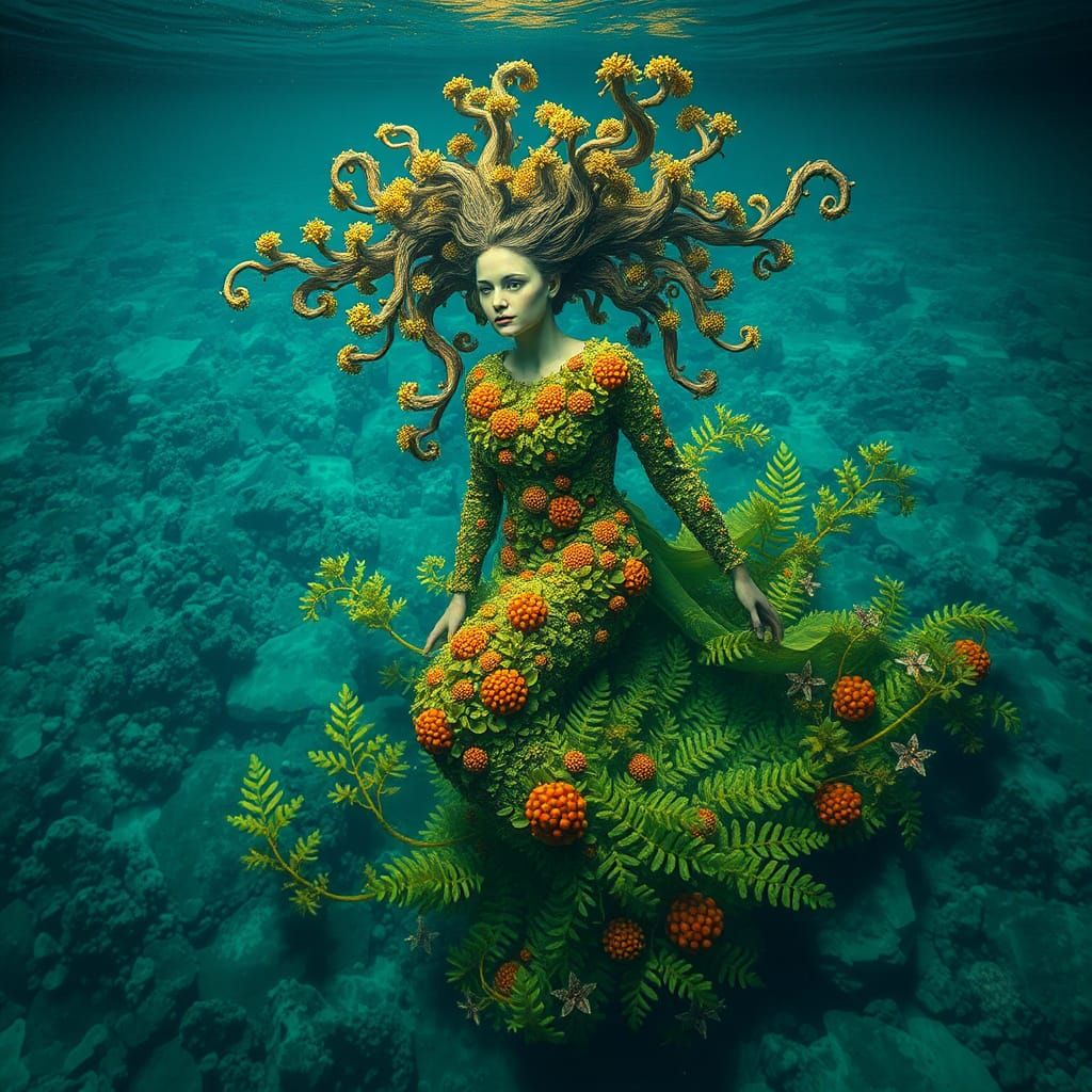 Ethereal Sea Goddess Emerges from Crystal Waters