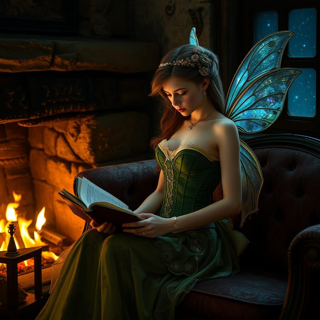 Fairy Reading Book in Renaissance Setting