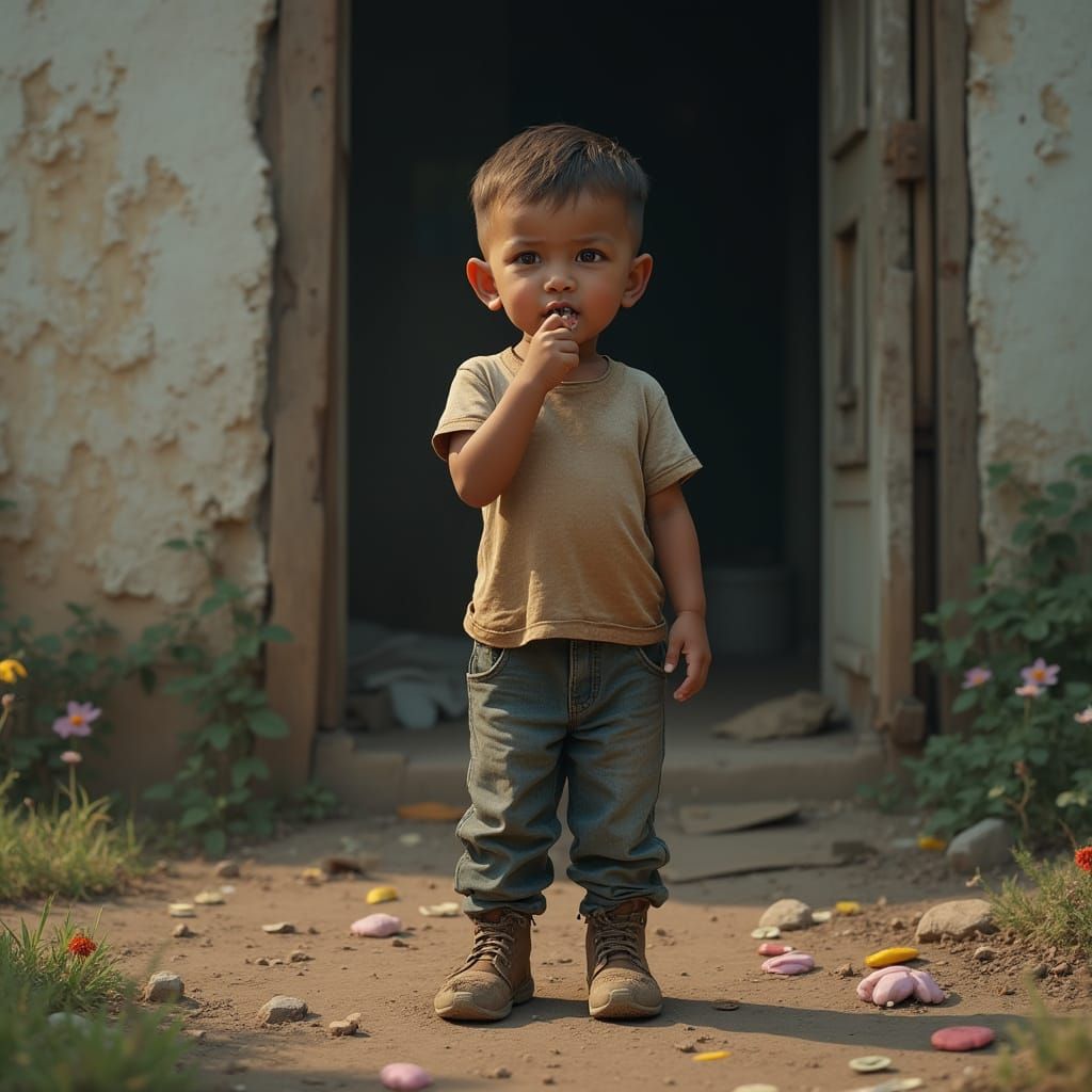 Hopeful Boy with Candy: Digital Portrait
