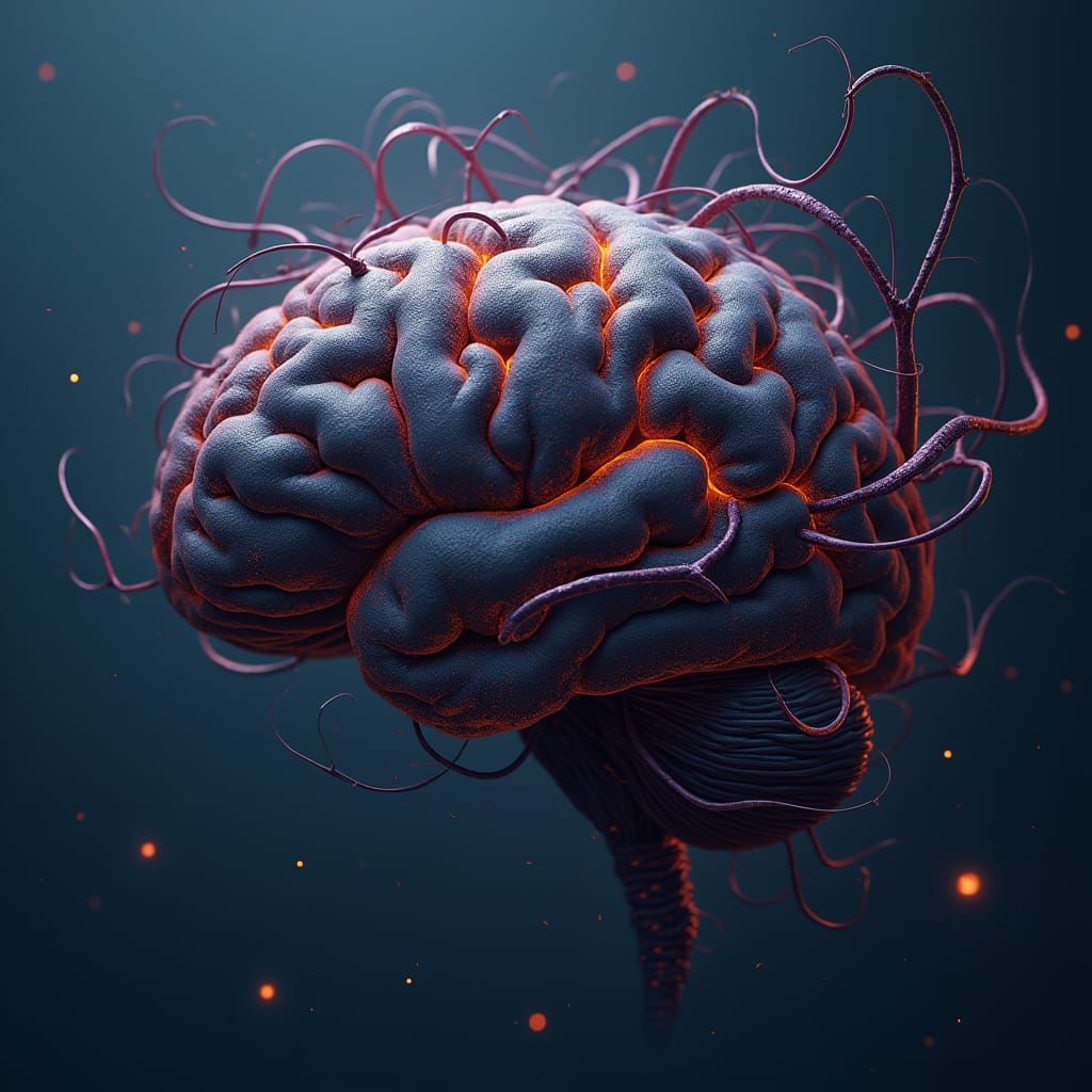 Moody Brain in Swirling Turmoil: Dark Fantasy Art