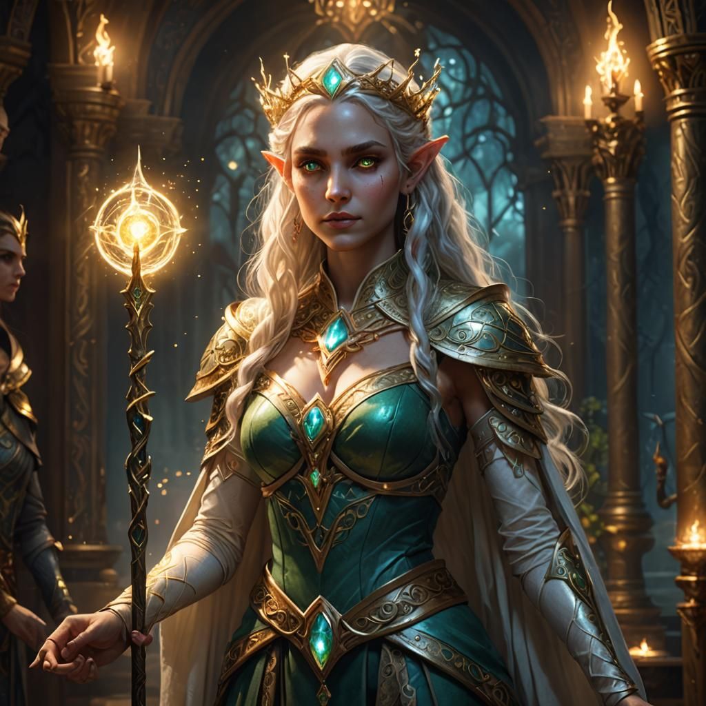 Elf Queen Goddess with Magic Staff