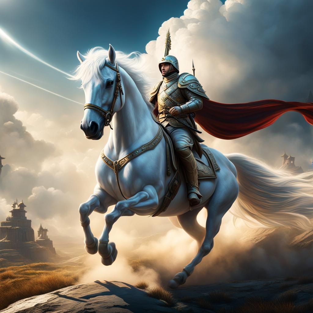 Angel and Soldiers Descending on White Horse