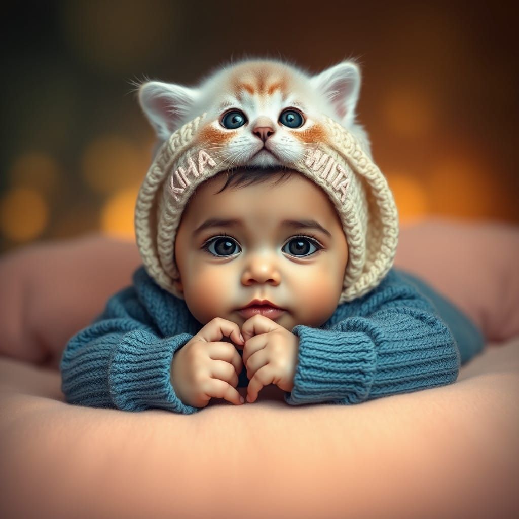 Digital Portrait of an Adorable Baby in Persian Blue, with a...