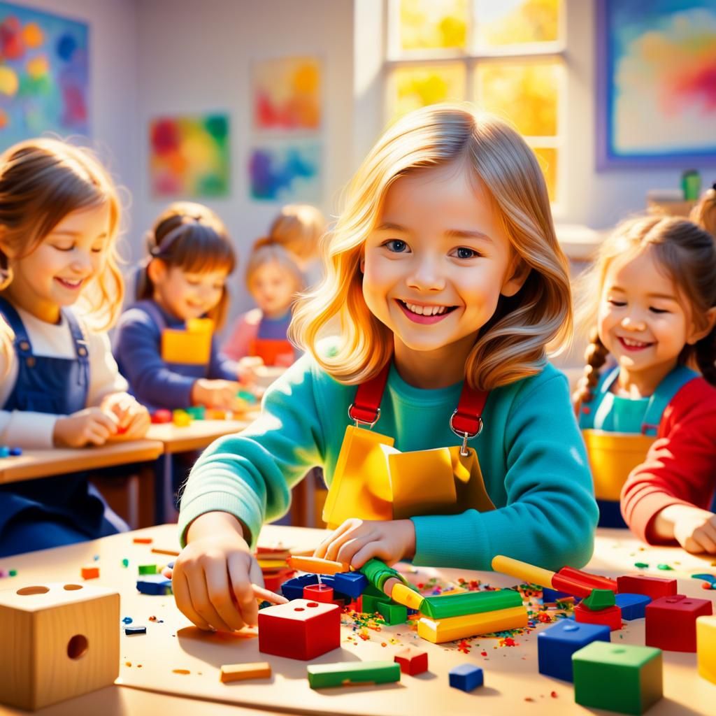 Impressionist Painting of Children Playing Happily