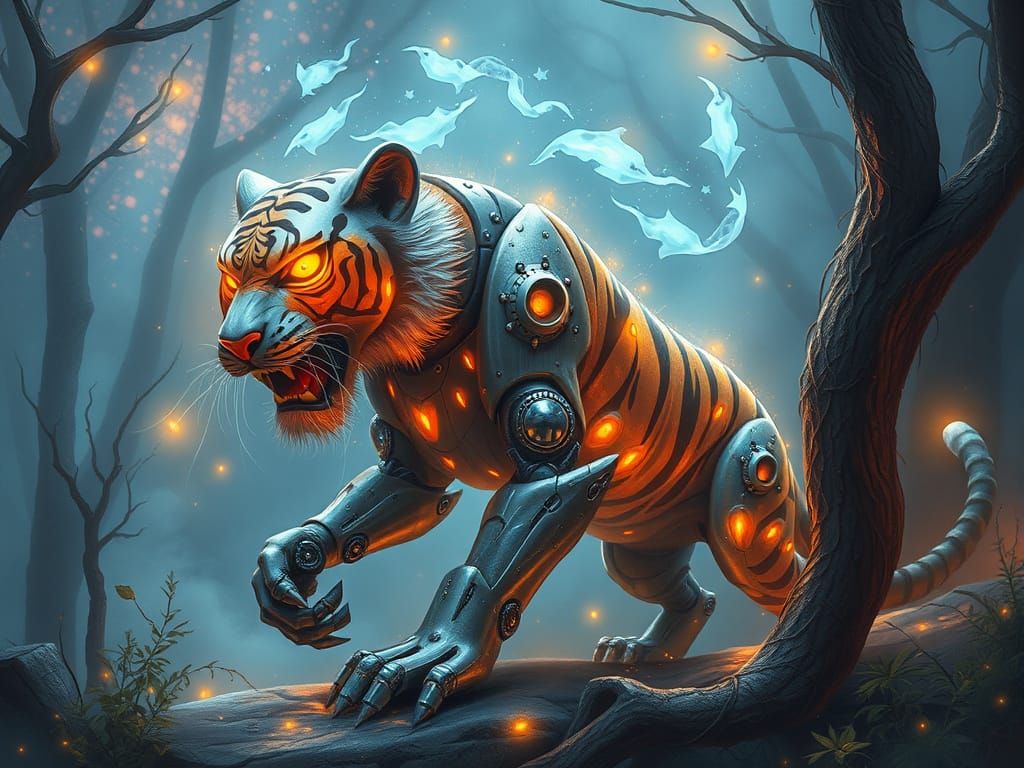 Enchanted Robot Tiger: A Fusion of Nature and Tech