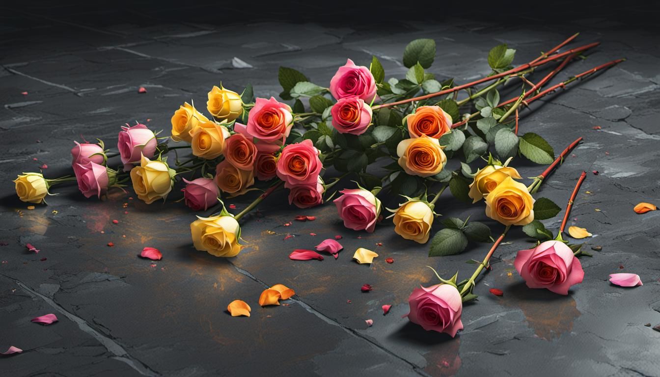 Roses on Cement Floor in Anime Key Visual Style