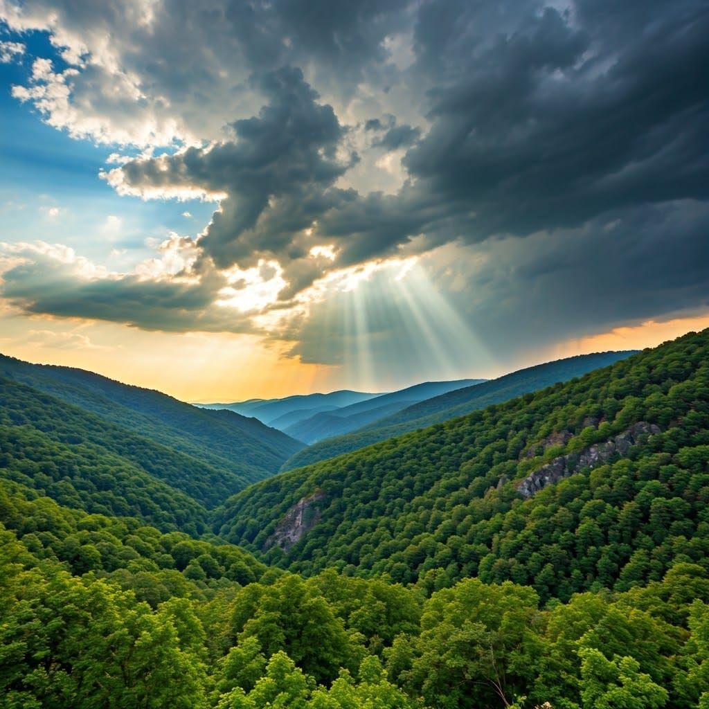 Dramatic Wilderness Landscape with Storm and Sunlight