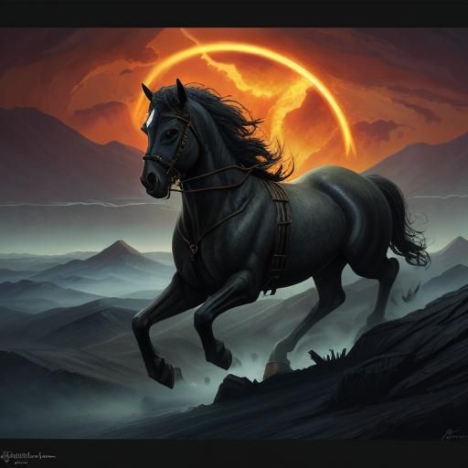 Flaming Grey Horse Galloping Across Battlefield