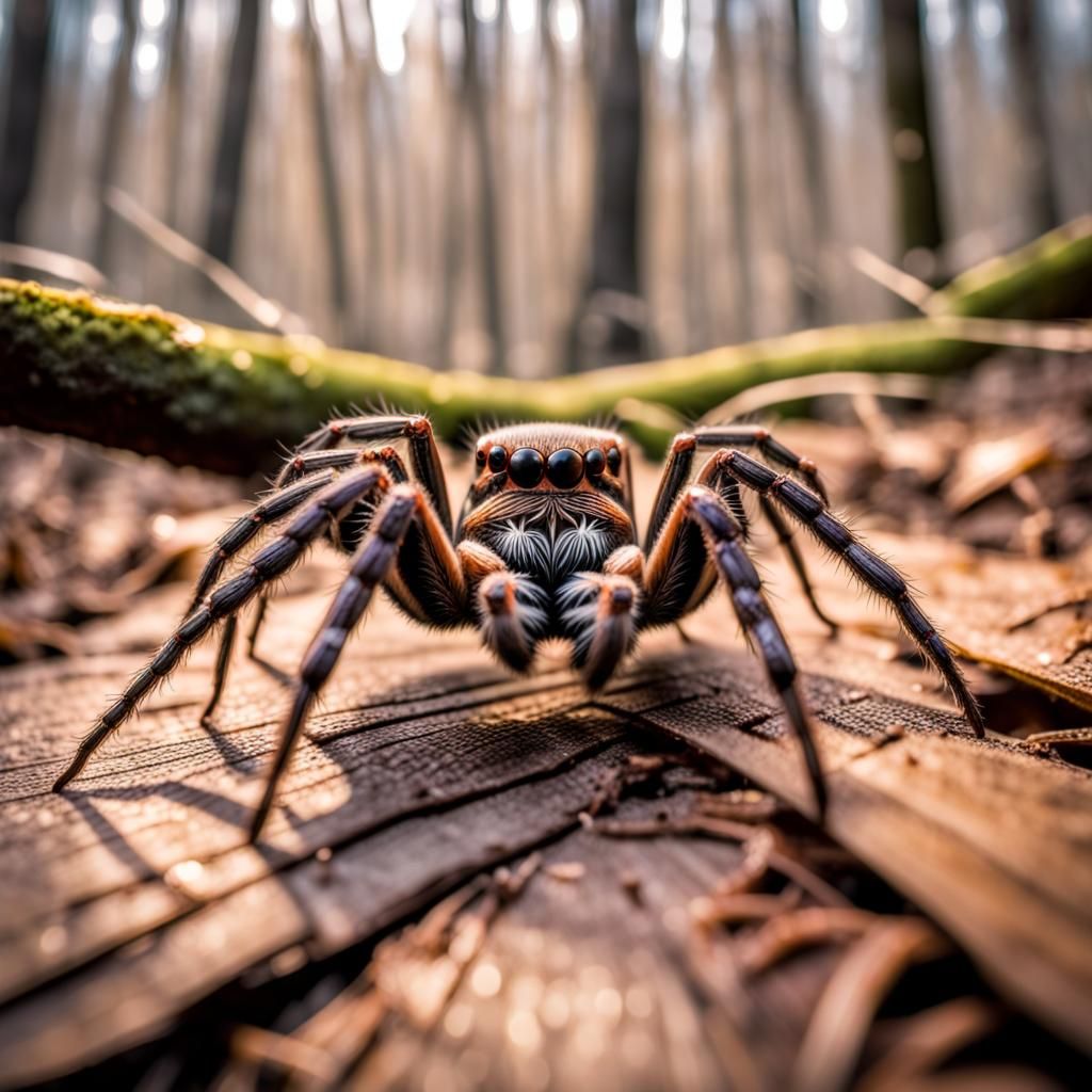 Intricate Spiderweb in Moody Forest: Hyperrealistic Photogra...