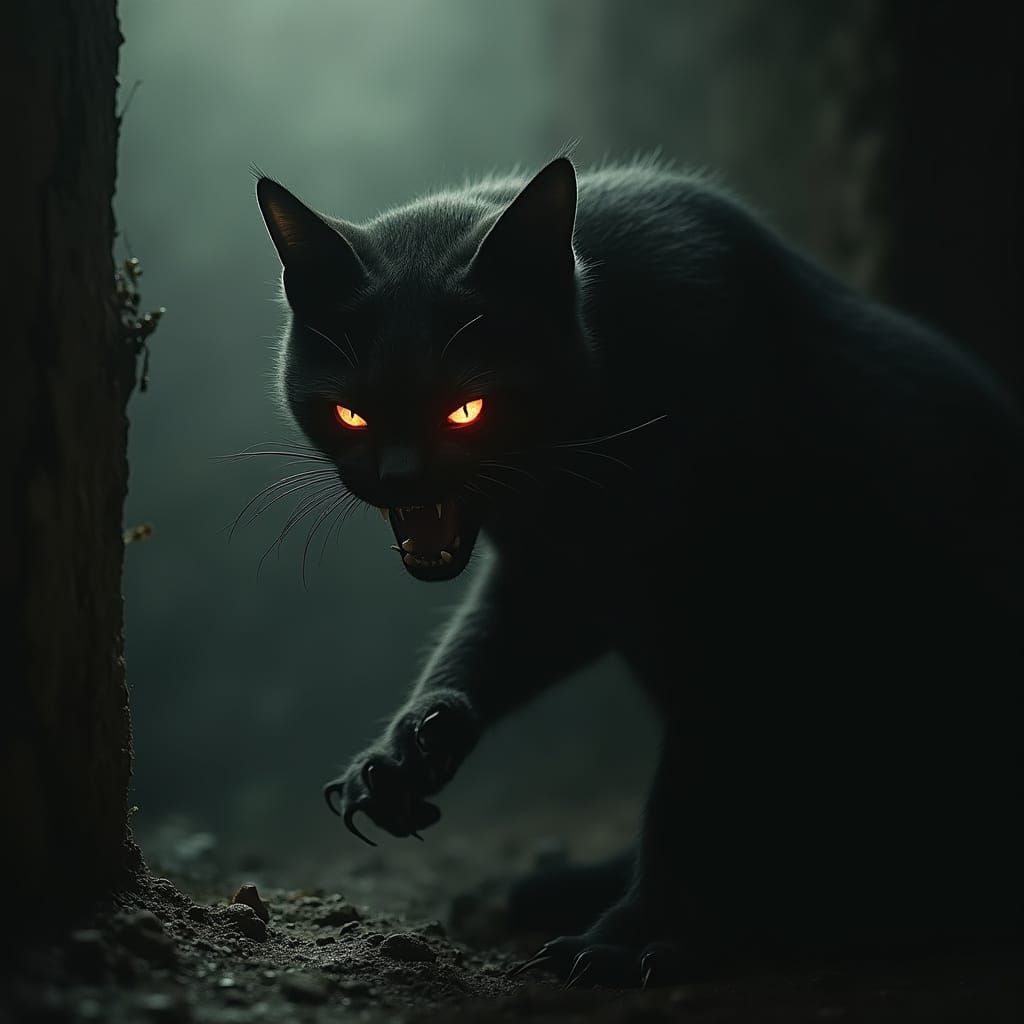 Cyberpunk Cat Emerges from Dark Shadows