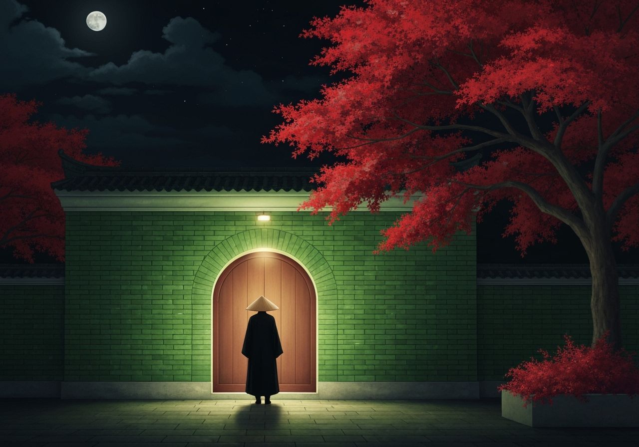 Serene Nighttime Scene with Red Tree