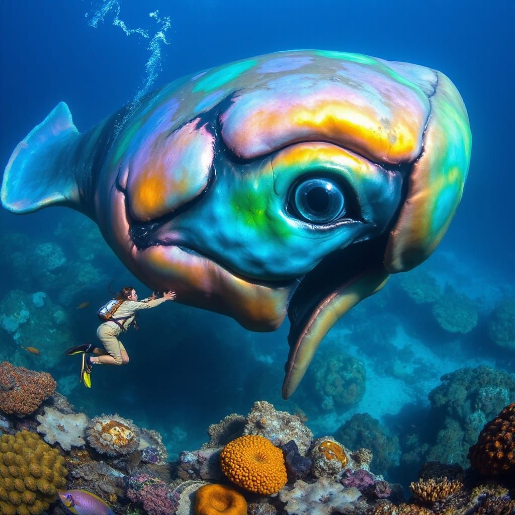 Colossal Iridescent Creature Emerges in Vibrant Ocean