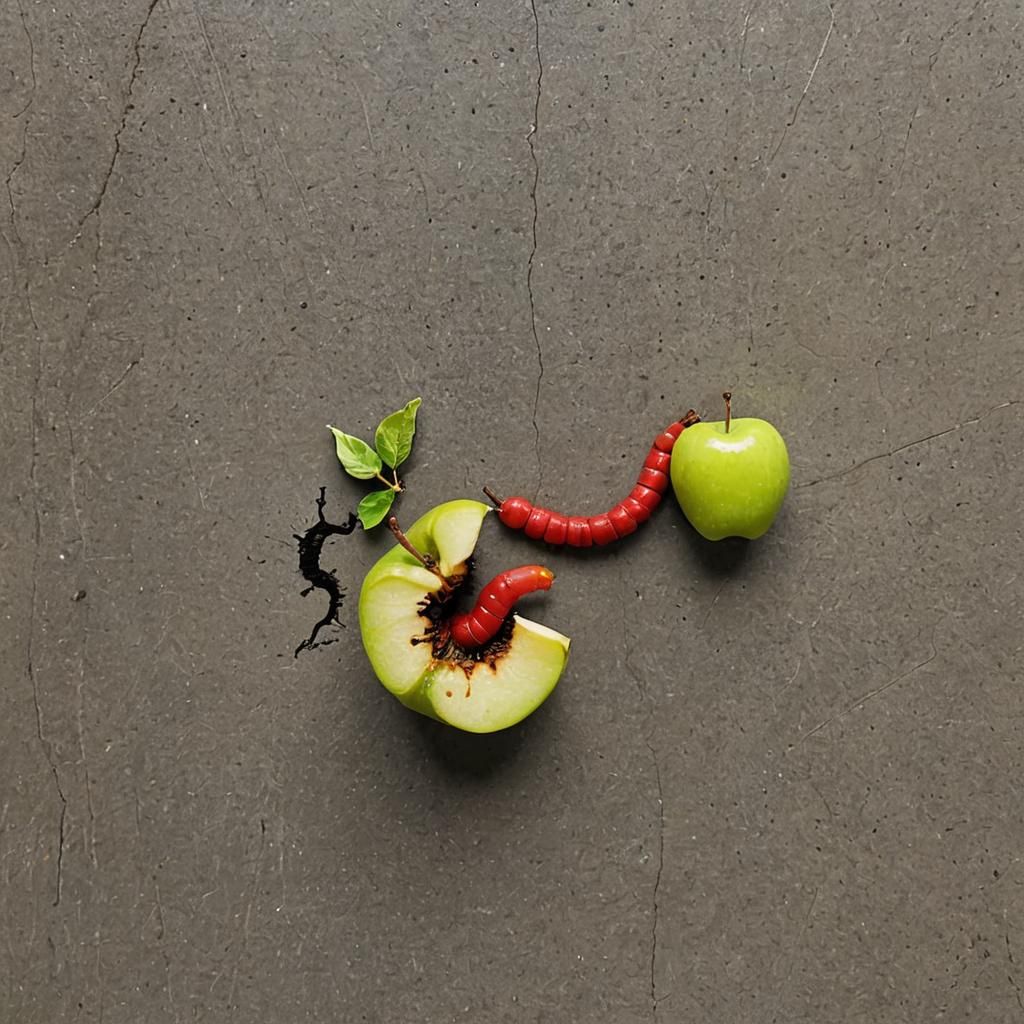 Worm's Apple Feast: An AI-Generated Image