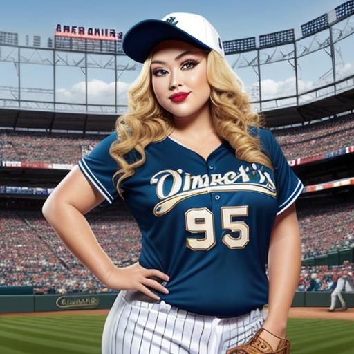 Chubby Blonde in Pinstripes at Baseball Stadium