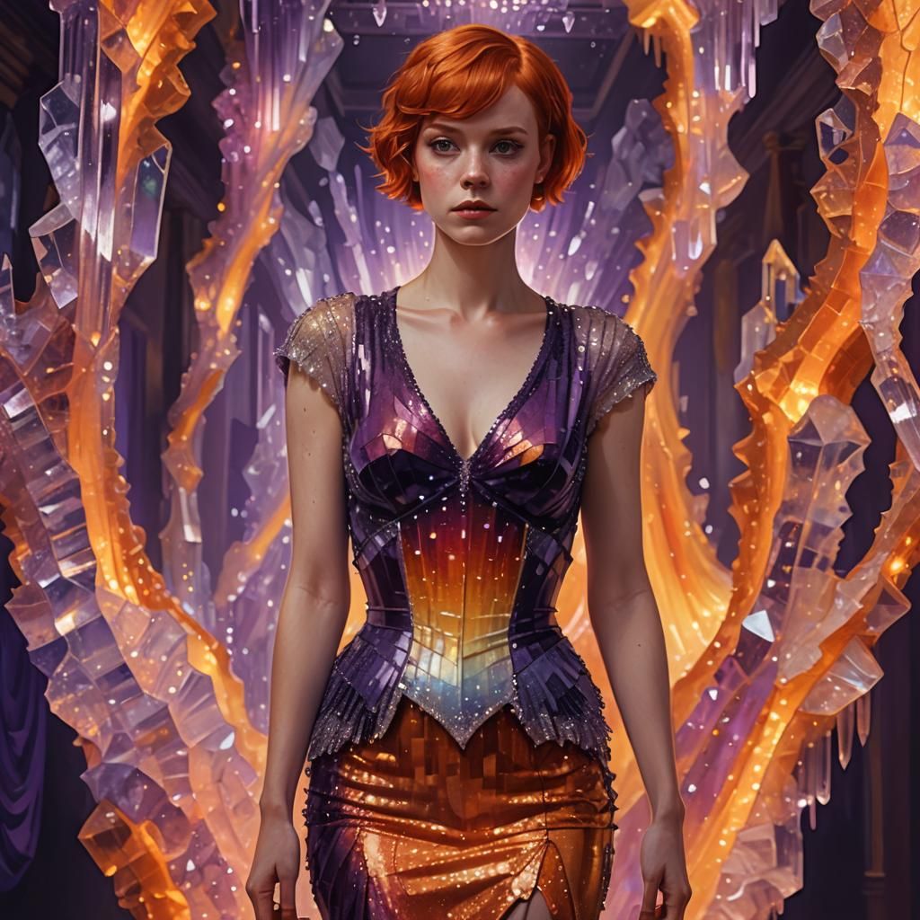 Woman in Crystal Skirt in Ballroom, Digital Portrait