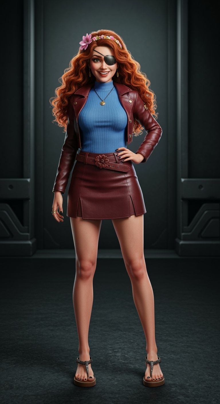 Smiling Woman with Orange Hair in Futuristic Alhambra