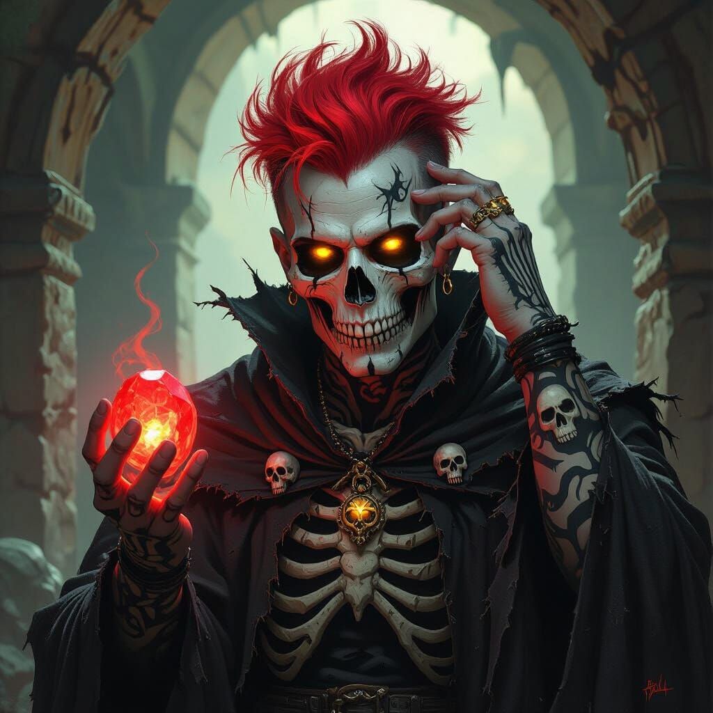 Male Necromancer with Skull Tattoo in Dark Fantasy Style