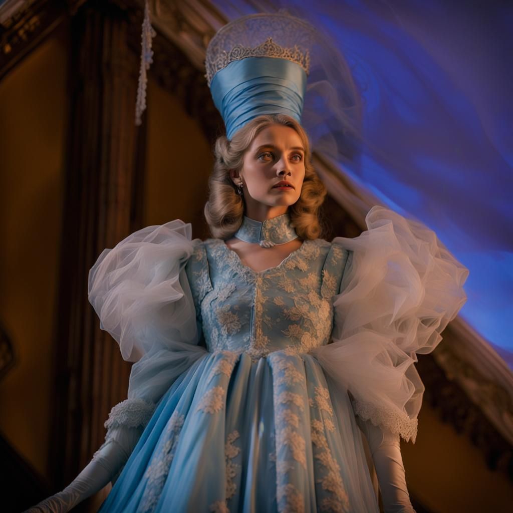 Sky Blue Victorian Mourning Gown with Veil