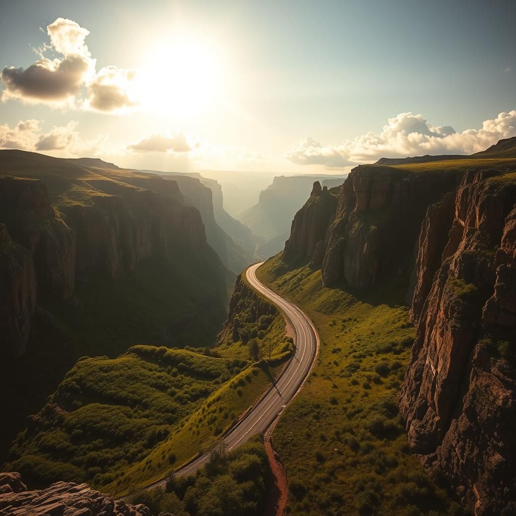 Winding Gorge Road in Summer Sunlight: Cinematic Landscape