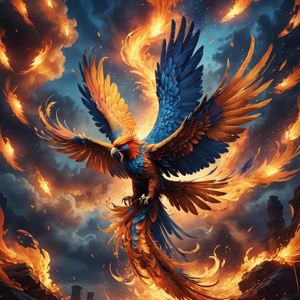 Majestic Phoenix Soaring in Ember-Lit Sky