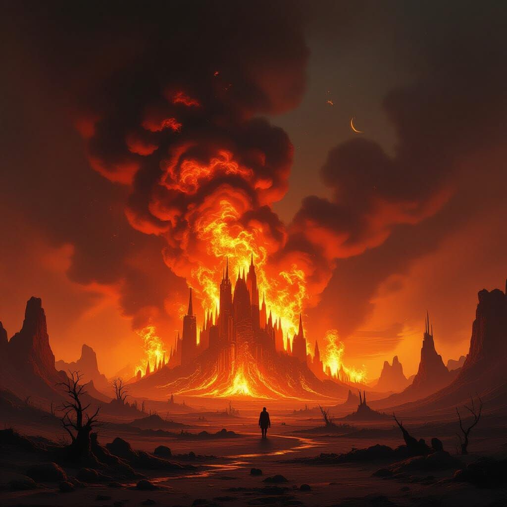 Inferno Flames in a Desolate Hellish Landscape