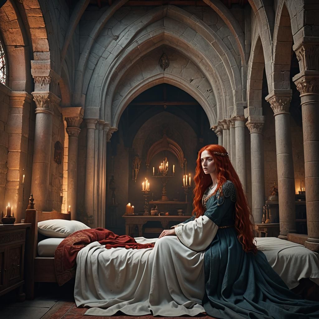 Young Priestess in Convent Bedroom: Detailed Matte Painting