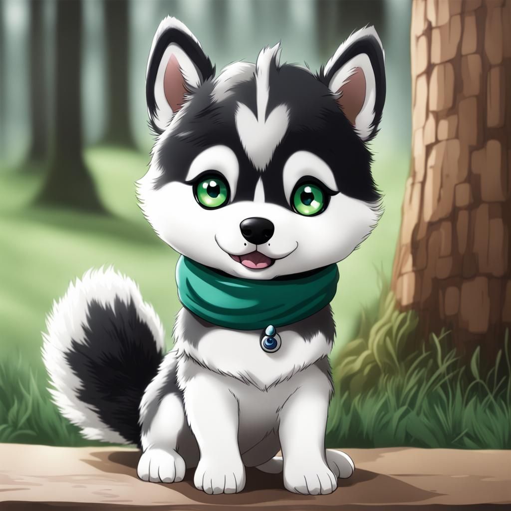 Chibi Husky Puppy Dressed as Squirrel