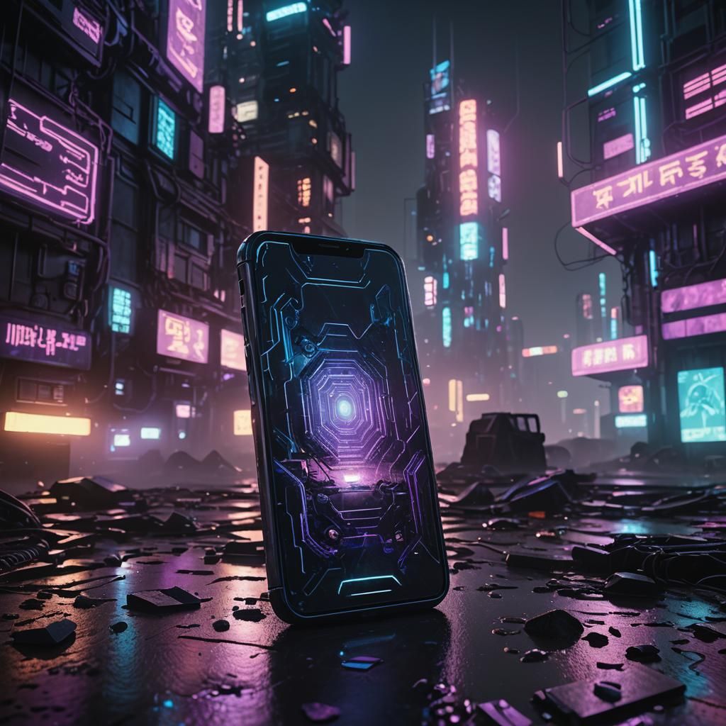 Cyberpunk Cell Phone Emitting Dark Energy Field