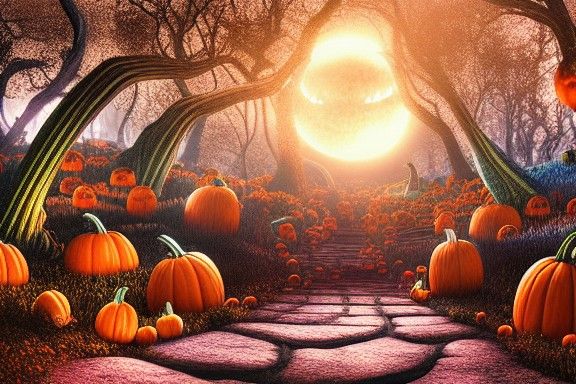 Mysterious Pumpkin Patch in Burtonesque Style