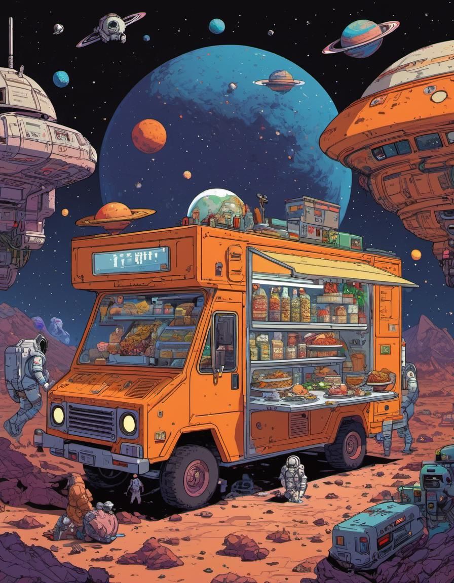 Futuristic Pixel Art Food Truck in Space