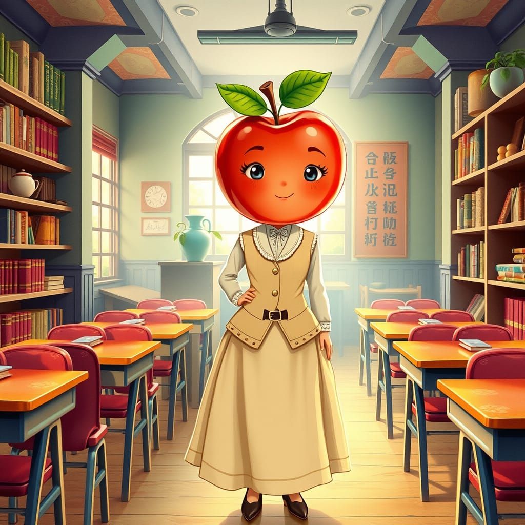 Elegant Teacher Apple in Whimsical Classroom