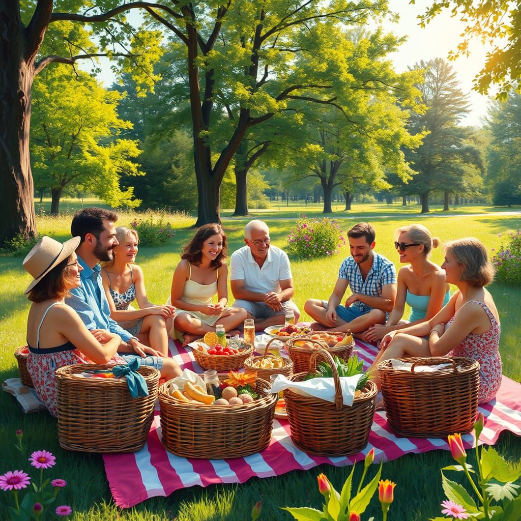 Idyllic Summer Picnic in a Lush Parkland Scene