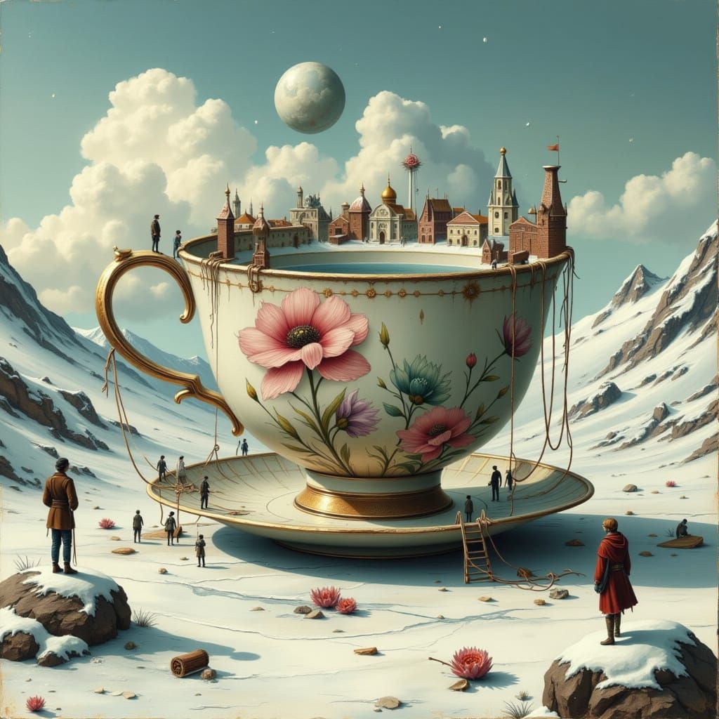 Giant Teacup City in Snowy Valley