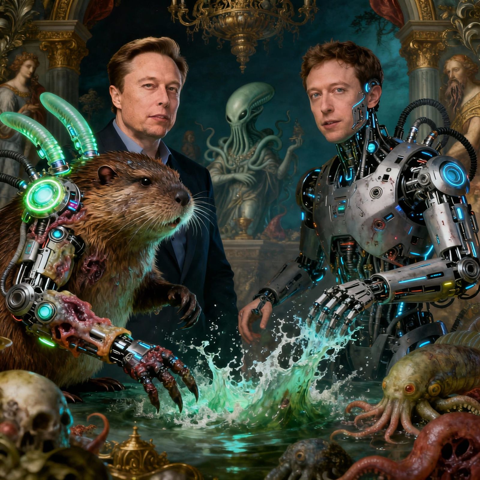 Alien Muskrat Elon Musk & Borg Zuckerberg