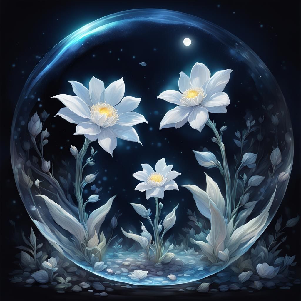 Iridescent Glass Flowers in Chibi Style