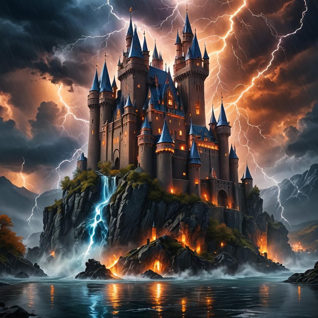 Majestic Lightning Castle in Epic Storm