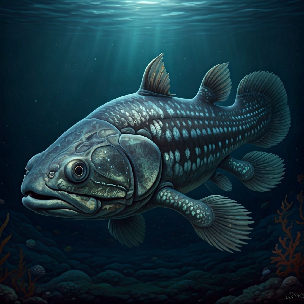West Indian Ocean Coelacanth in Marine Art Style