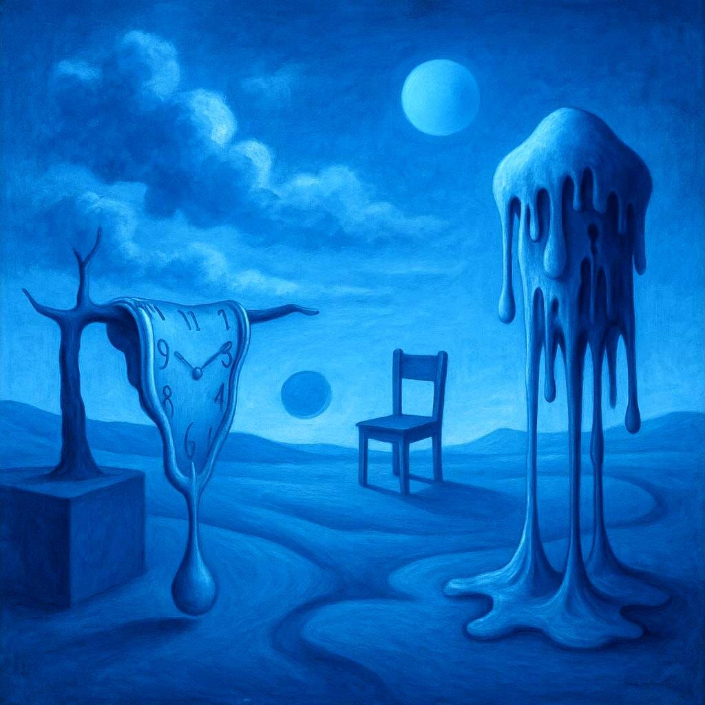 Dreamlike Blue Landscape in Surrealist Style