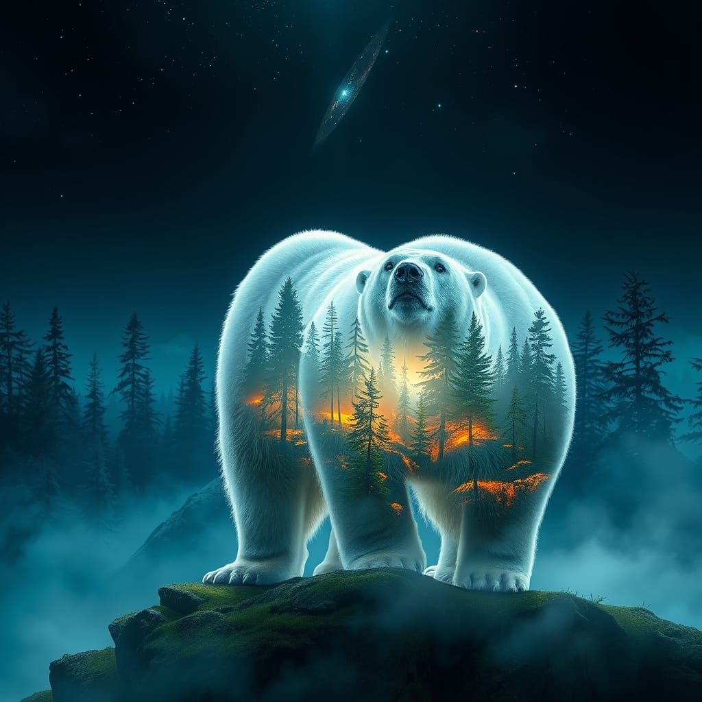 Ethereal Polar Bear in Dreamlike Double Exposure