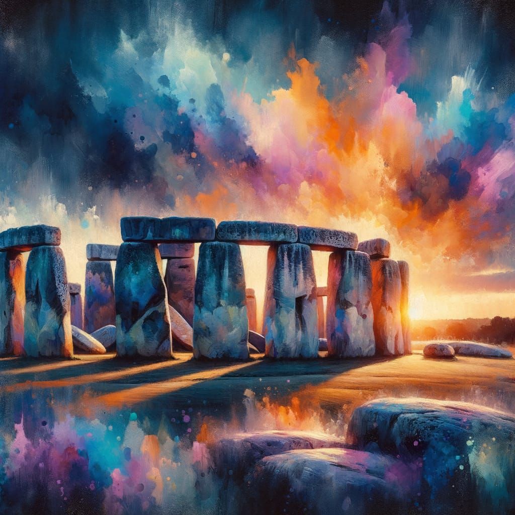 Vibrant Stonehenge Sunset in Expressive Brushstrokes