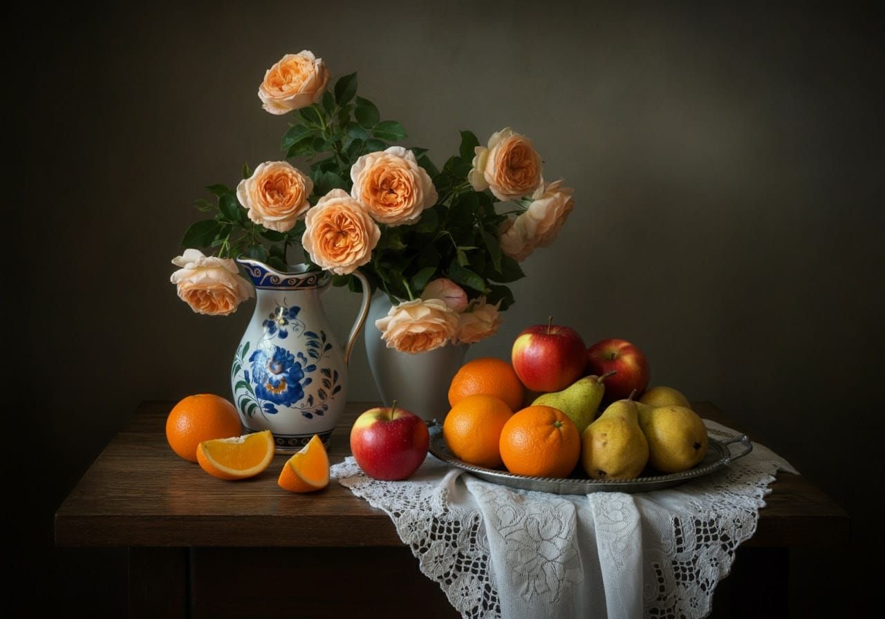 Elegant Still Life in Blue and Gold Ceramics