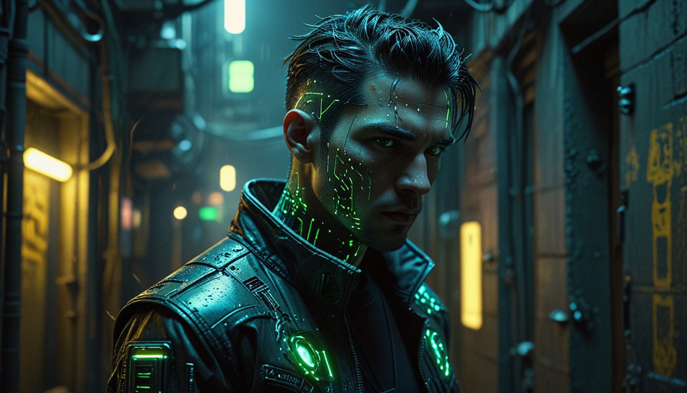 Cyberpunk Neo in Neon Lit Alleyway